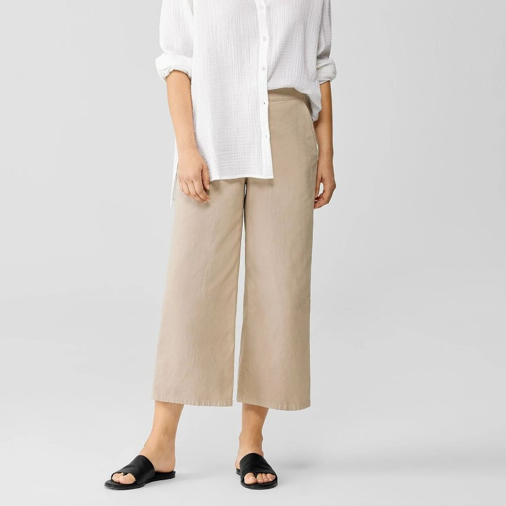 Eileen Fisher Organic Cotton Hemp Wide-Leg Pant Beige Size L